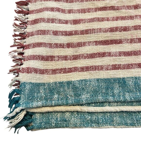 Roller Rabbit Throw Blanket 48" x 68" Woven Tasseled Beach Couch Sofa Striped - Picture 3 of 11